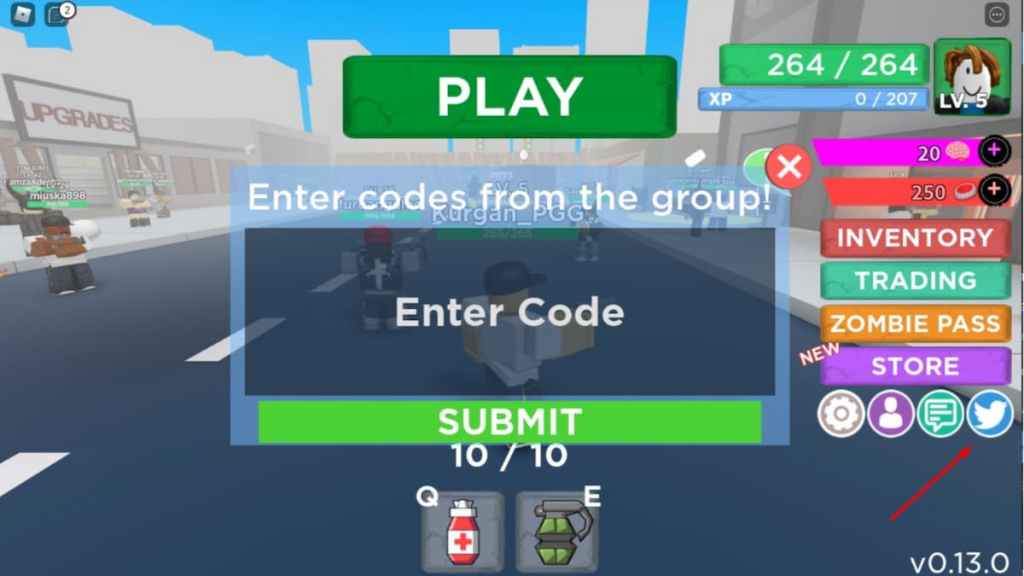 Roblox Zombie Strike redeem page