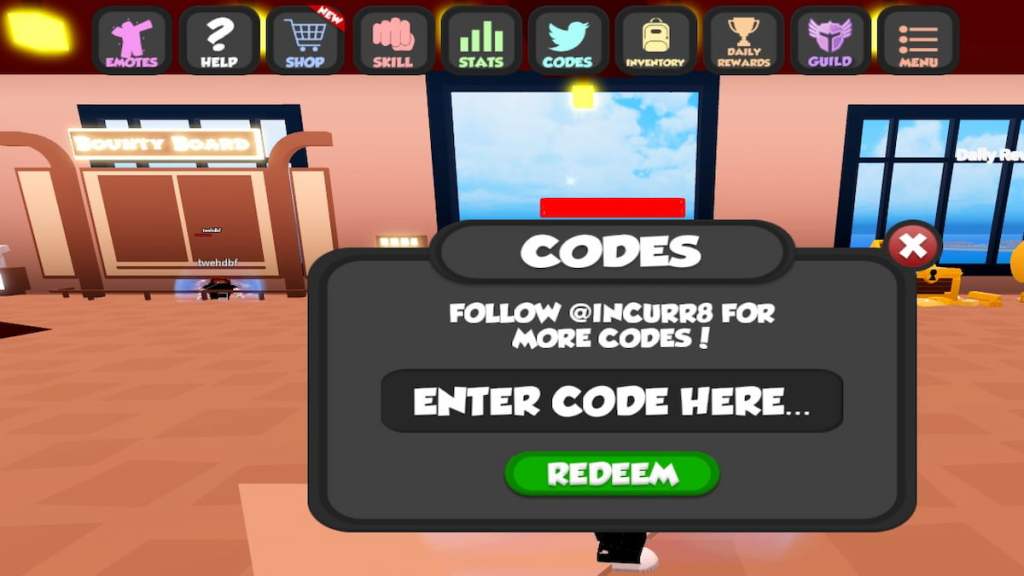 Redeem code text box for Roblox Anime World