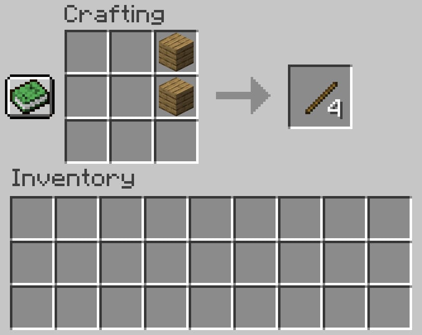 Crafting recipe for sticks