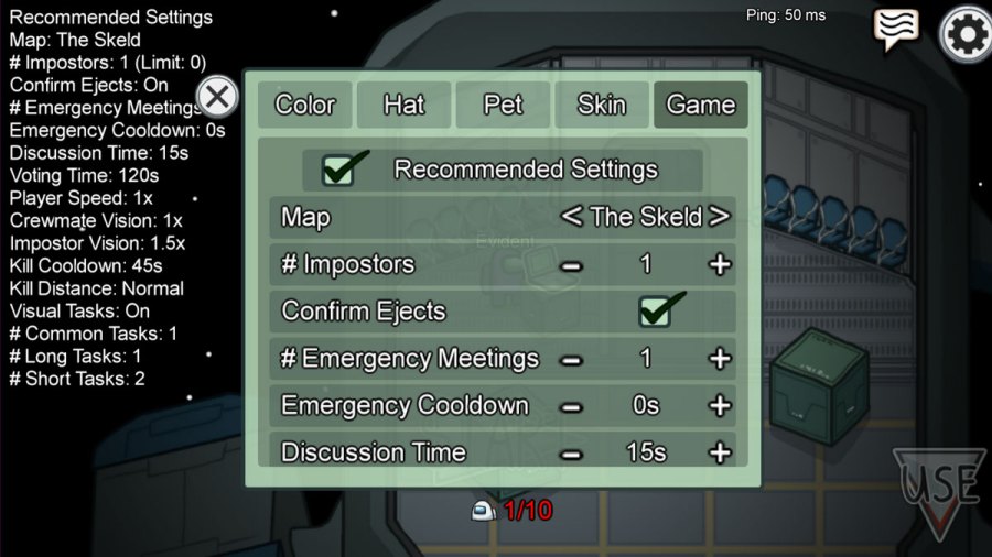 Changing game settings in Among Us