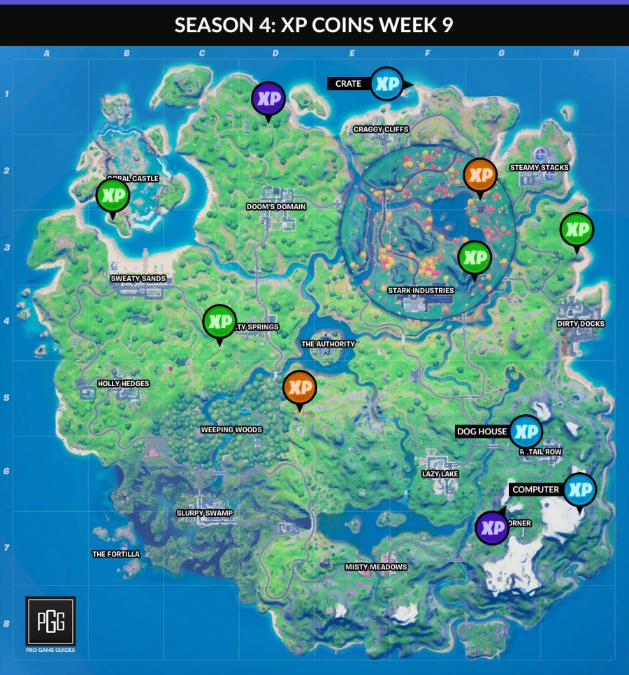 Fortnite Chapter 2 Season 4 week 9 xp coin map