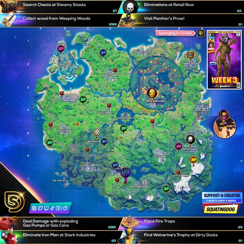 Fortnite chapter 2 season 4 week 3 cheat sheet map