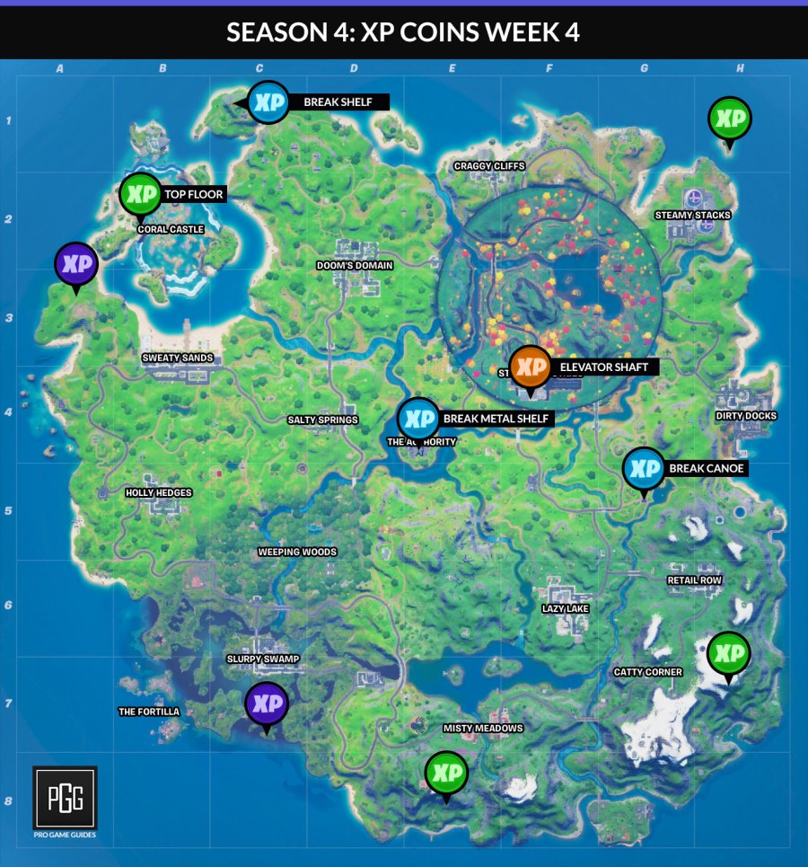 Fortnite Chapter 2 Season 4 Week 4 XP coins map