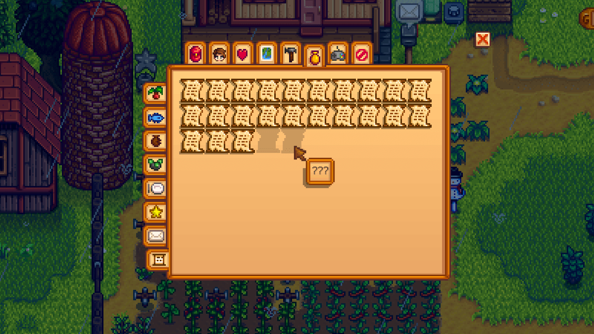 Stardew Valley menu highlight missing notes.