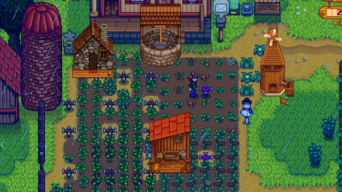 Stardew Valley farm with several misplaced buildings.