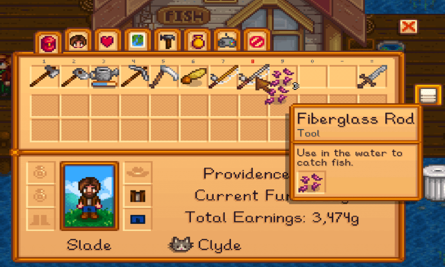 Fiberglass rod in the fish shop in stardew valley