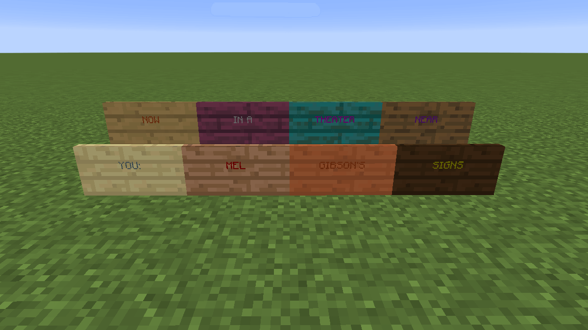 All Minecraft signs on display.