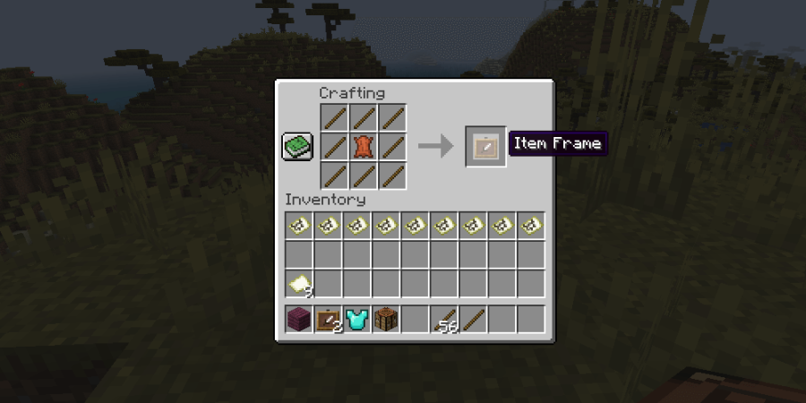 The Item Frame recipe in Minecraft.