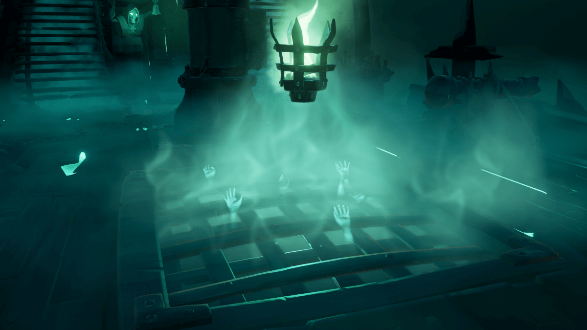 The Hands in on the Ferry of the Damned in Sea of Thieves.