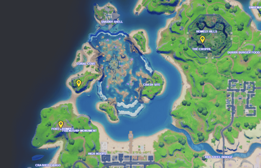 A screenshot from Fortnite showing where to find Grumbles' love potions