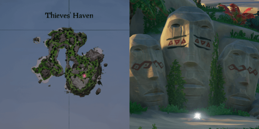 An overhead view of where to find the key on Thieves Haven.