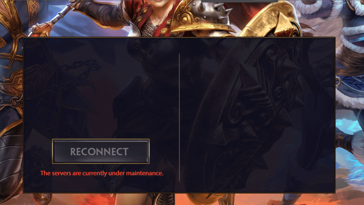 The server maintenance screen for Smite.