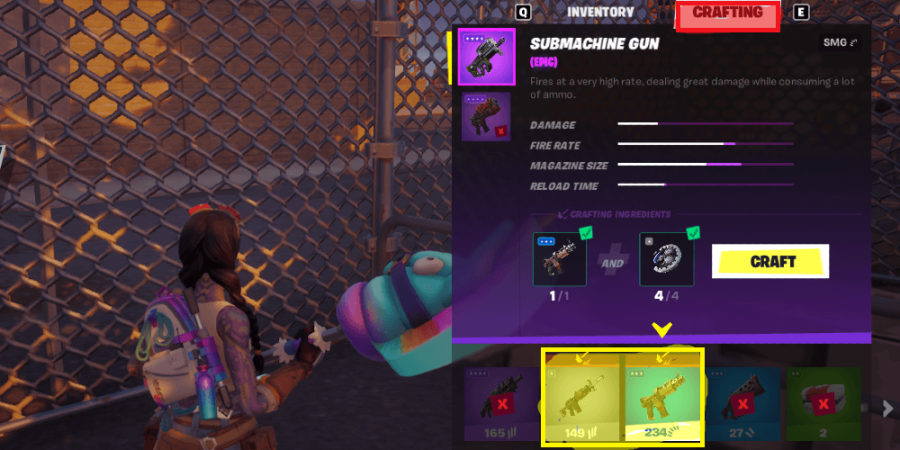 Craft Menu in Fortnite.