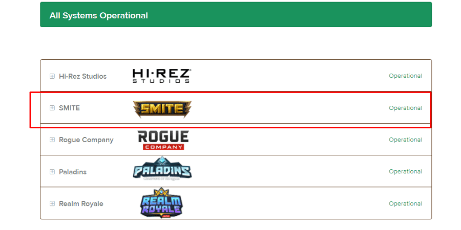 The menu selection on Hi-Rez server page.