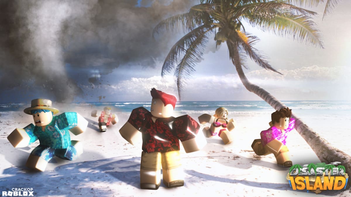 Roblox Disaster Island characters running from tidal wave