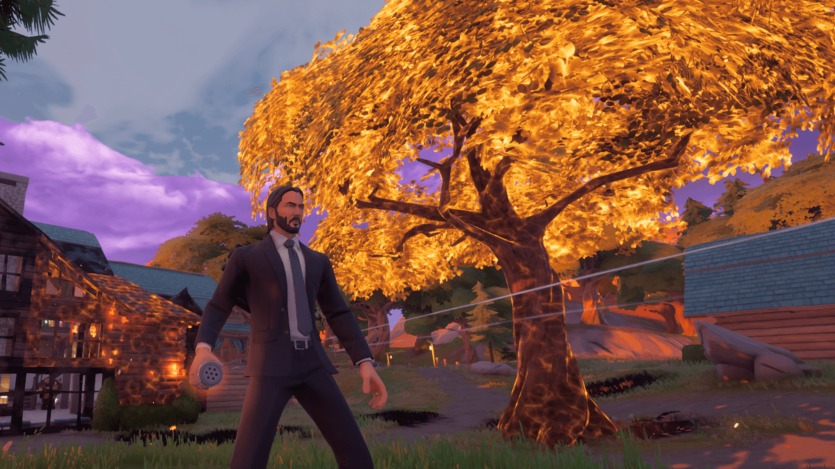 John Wick setting the world on fire in Fortnite.