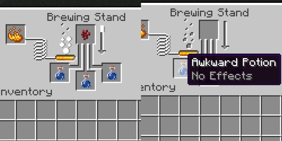 Brewing an Awkward Potion in Minecraft.