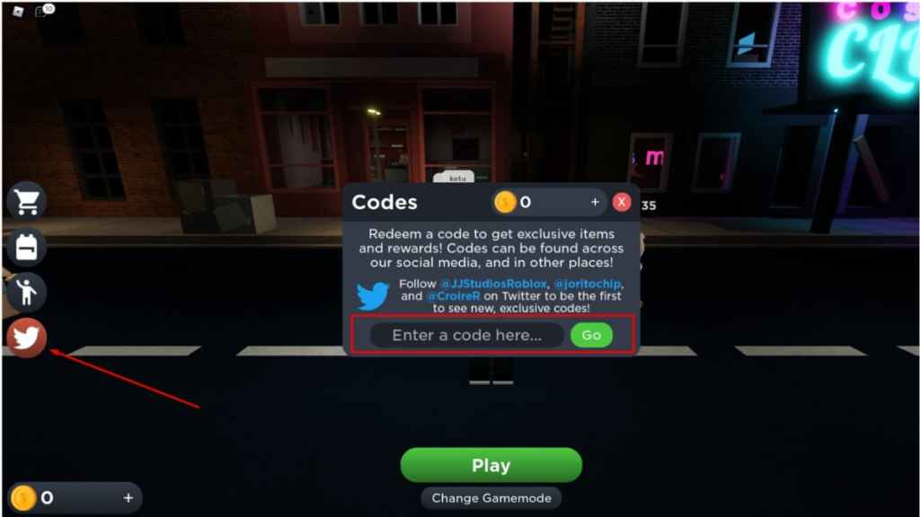 Roblox Flicker Codes redeem menu