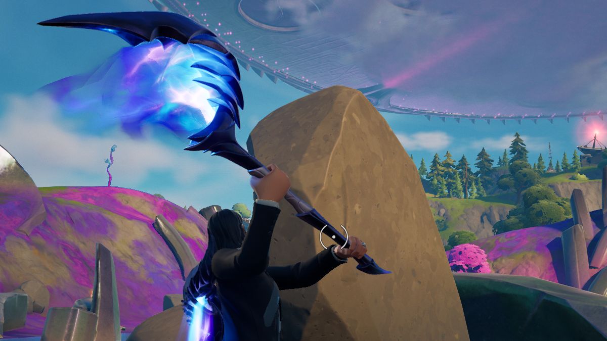 John Wick Harvesting Stone in Fortnite.