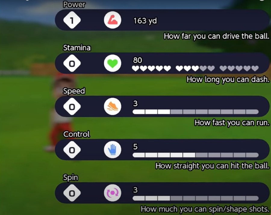 Stats in Mario Golf Super Rush.