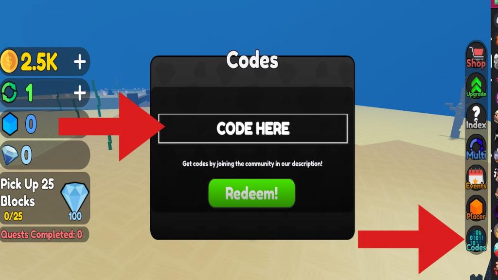 How to redeem codes in Block Mayhem