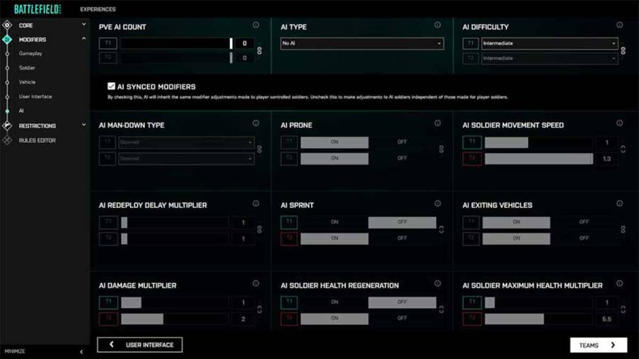 ai modifiers battlefield portal