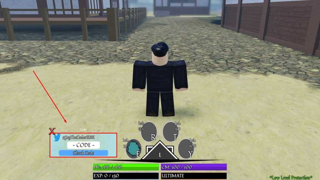 Redeem code text box for Rojutsu Blox