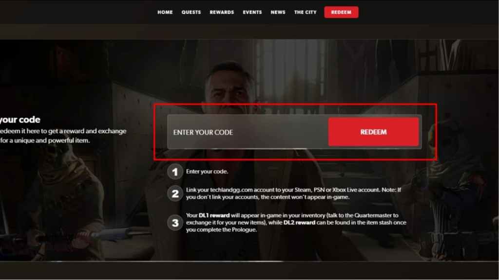 Dying Light Docket Codes Redeem page