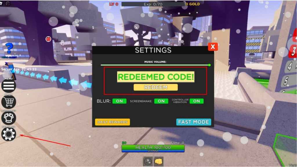 Roblox Heroes Legacy Codes redeem page