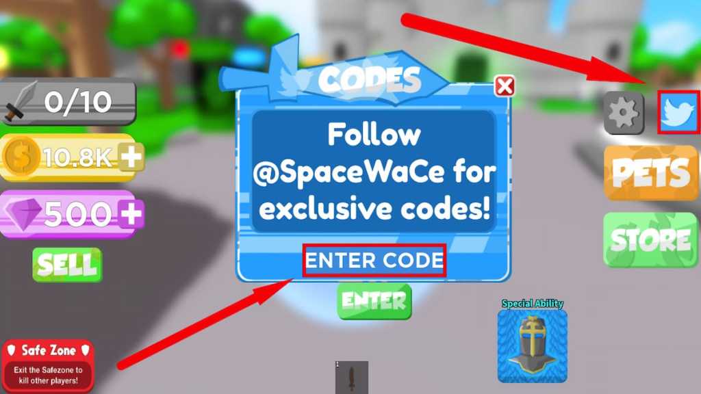 Redeem code text box for Roblox Knight Simulator