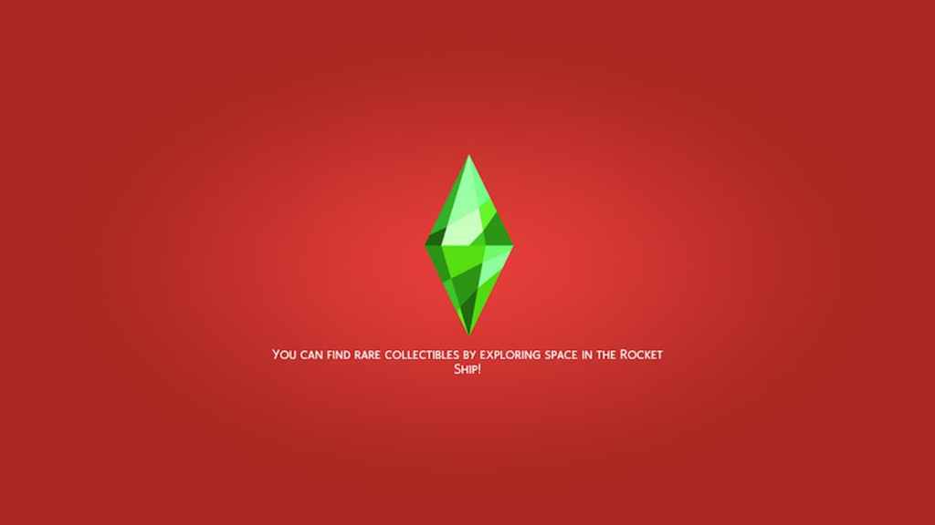 Sims 4 plumbob in center of image with helper text beneath. The background is all red with a lighter glow around the plumbob. 