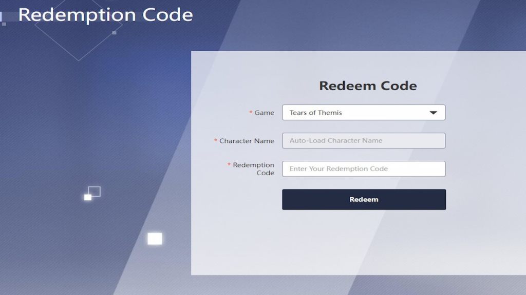 Redeem code box for Tears of Themis