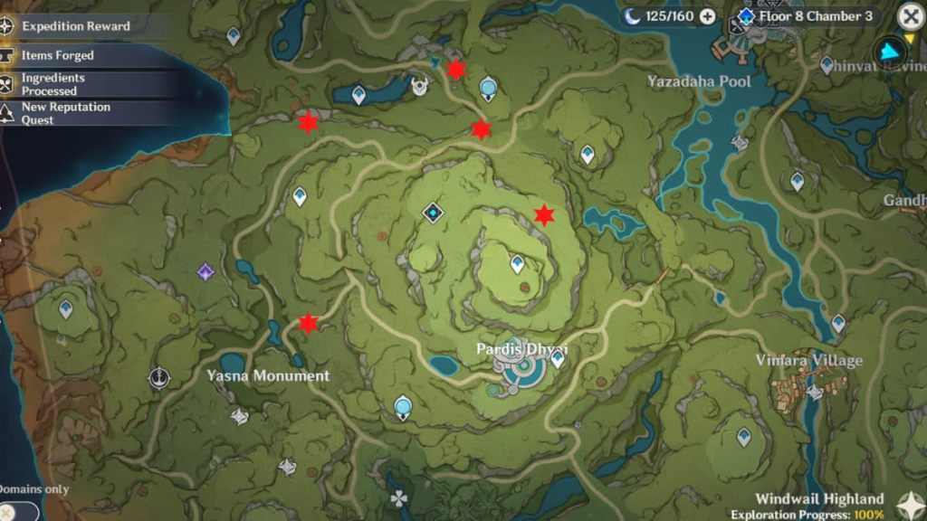 All Sumeru time trial challenge locations.