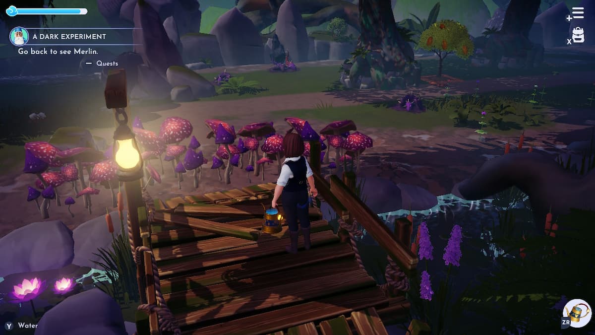 Big mushrooms blocking a bridge in Disney Dreamlight Valley