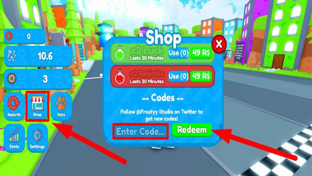 Redeem code text box for Roblox Skateman Simulator