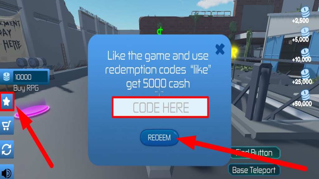 Redeem code text box for Roblox Zombie Bunker Tycoon