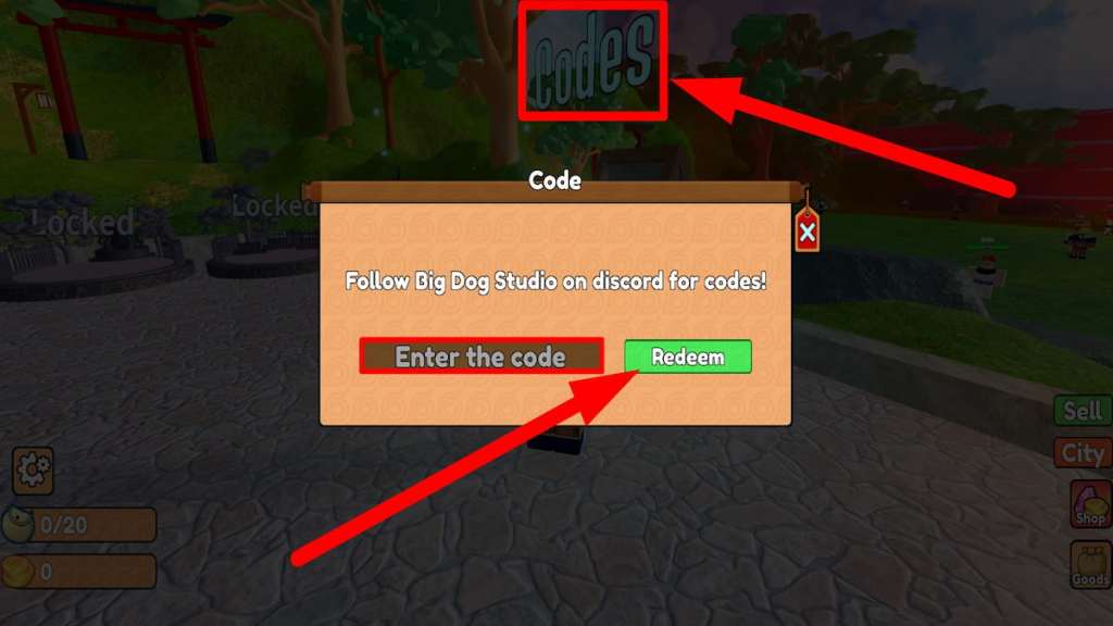 Redeem code text box for Roblox Ninja Storm Simulator 