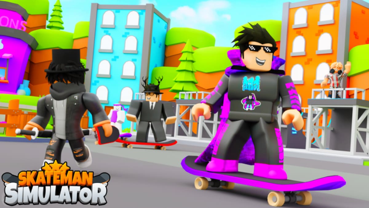 Character riding a skateboard in Roblox Skateman Simulator