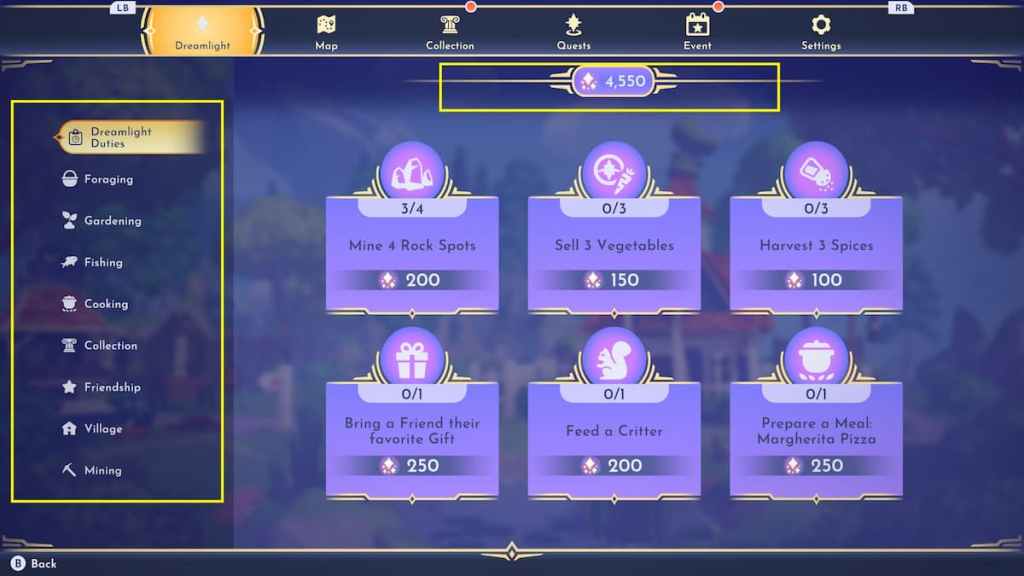 Dreamlight duties and tasks to earn Dreamlight