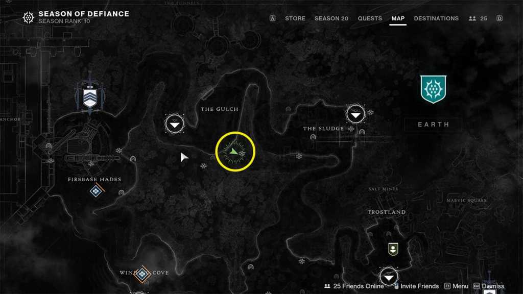 EDZ map with a circle around the southeast portion of The Gulch