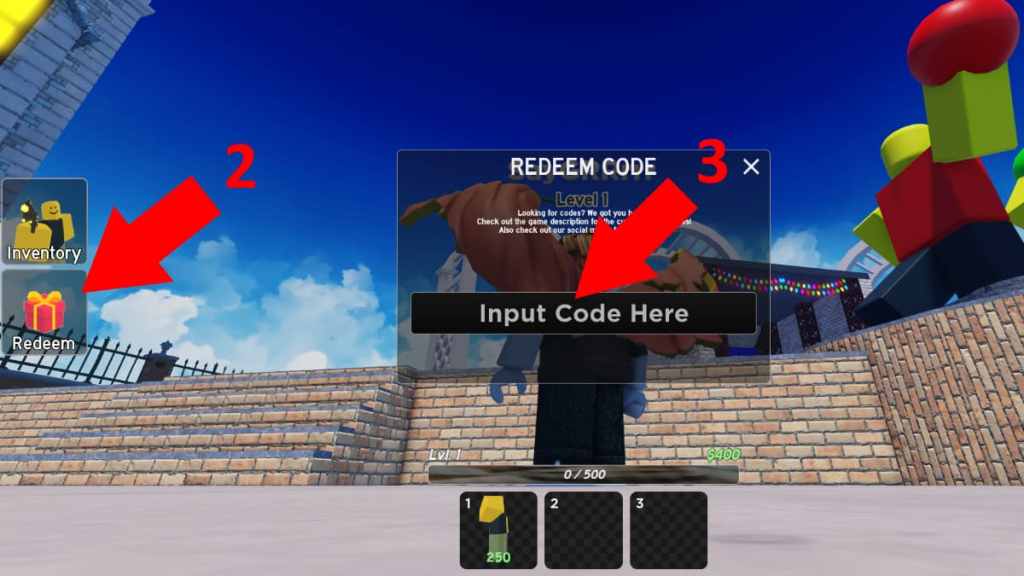 Goofy Tower Defense code redemption screen and instructions