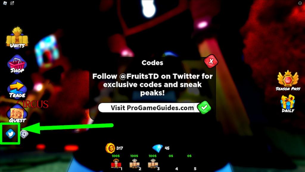 Fruit Tower Defense codes redeem page